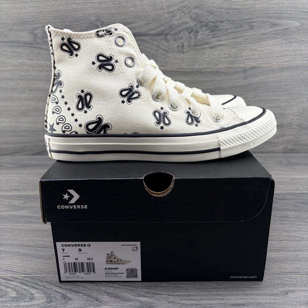 Converse Chuck Taylor All Star Paisley Size 9 Womens White Black Sneakers